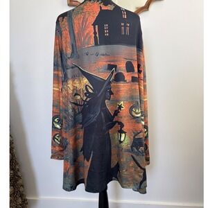 Halloween Witch Woman Cardigan Open‎ Front Pumpkin Cats Fall Costume L